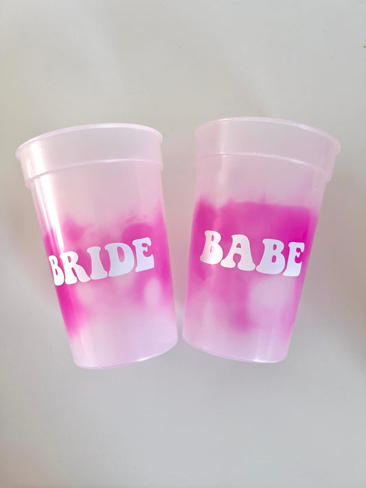 Bride Babe Personalized Color Changing Pink Plastic Stadium Party Cups | 17oz | Bachelorette Cups | Birthday Cups | Kid Cups |