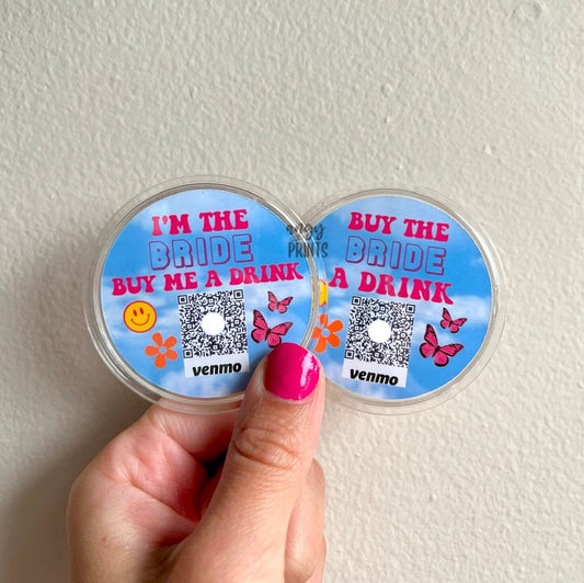 Y2K Theme Bachelorette Party Buy The Bride A Drink Venmo QR Sticker Code Buttons