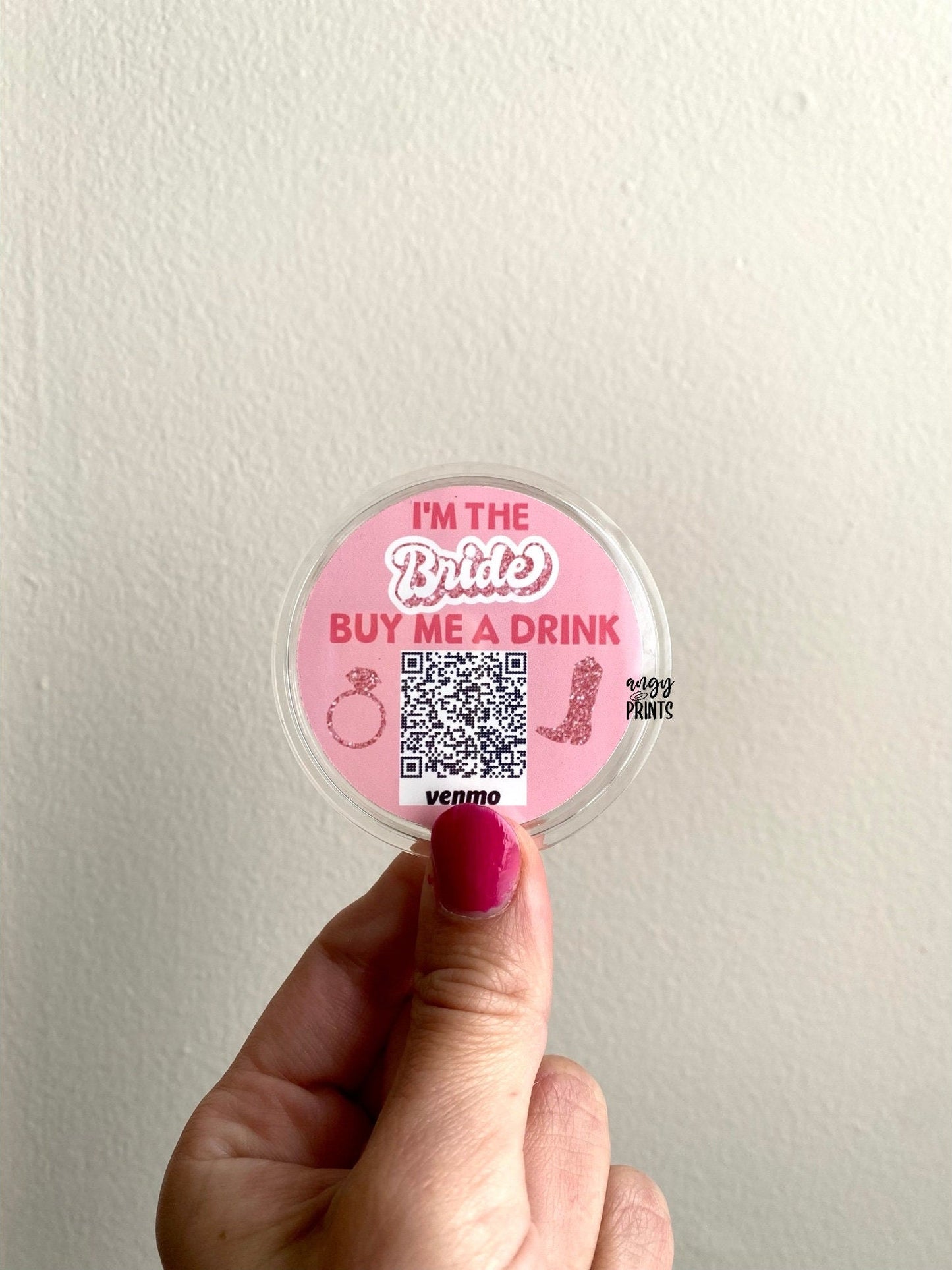 Cow Print Pink Glitter Nashville Western Theme Buy The Bride A Drink Bachelorette Party Venmo QR Sticker Code Buttons
