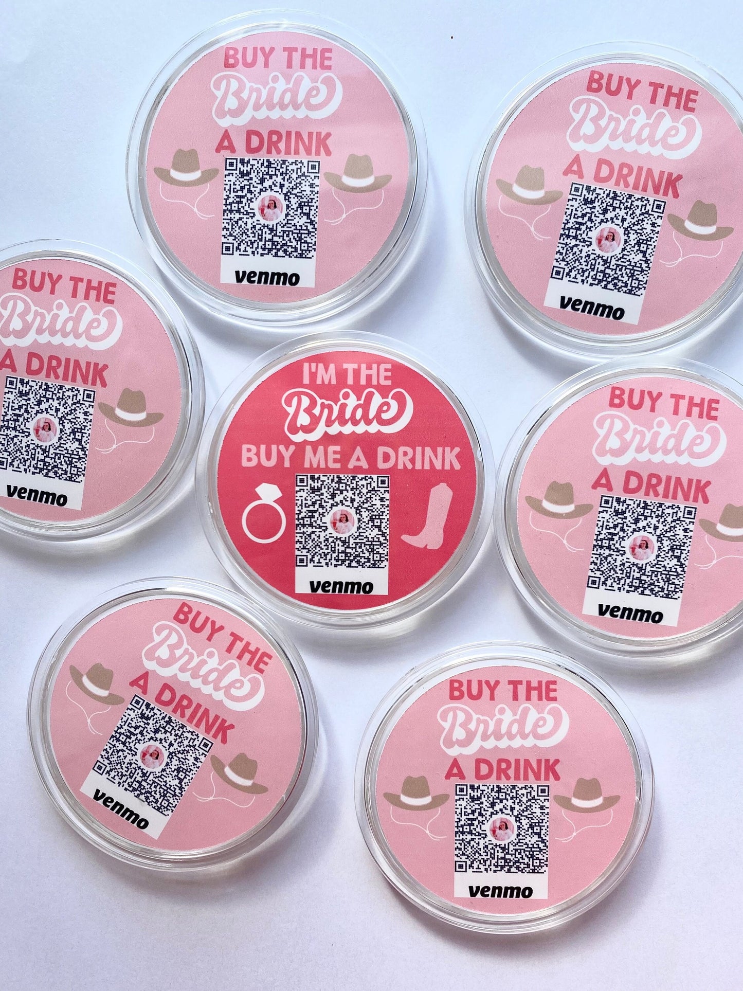 Western Theme Bachelorette Party Buy The Bride A Drink Venmo QR Sticker Code Buttons
